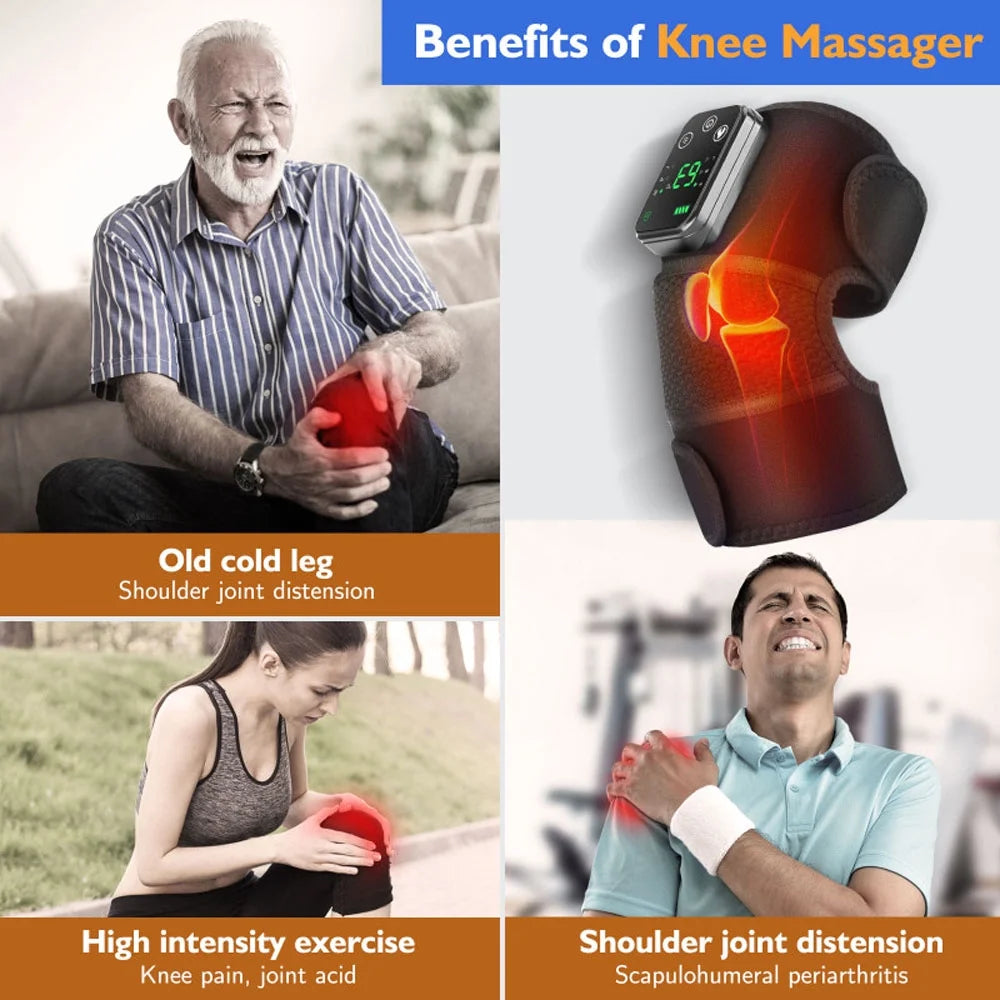 Heated Knee Massager Rechargeable Heated Knee Brace, Leg Shoulder Pain Relief for Women Men